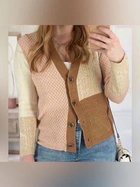 beachlunchlounge Tan and Cream Colorblock Knit Cardigan. Size XXL (20)